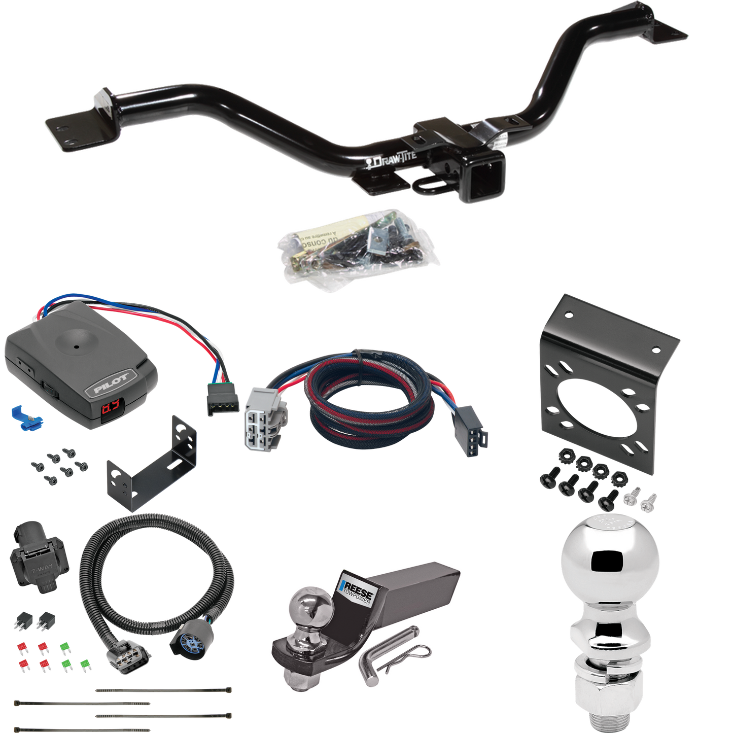 Se adapta al paquete de enganche de remolque GMC Acadia Limited 2017-2017 con control de freno piloto serie Pro + adaptador BC Plug &amp; Play + cableado RV de 7 vías + soporte de bola y caída de 2" y 2-5/16" de Draw-Tite