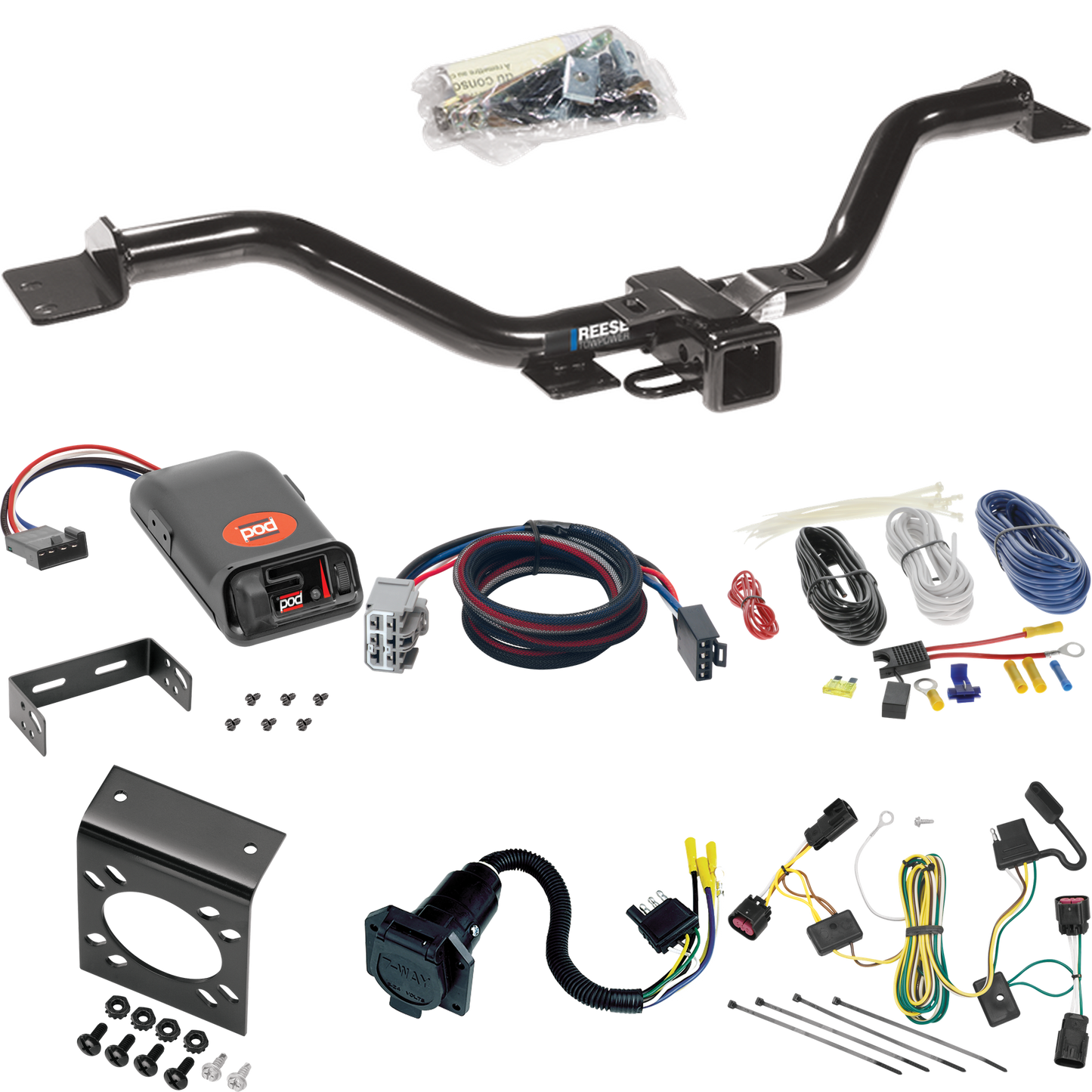 Se adapta al paquete de enganche de remolque Buick Enclave 2008-2012 con control de freno POD Pro Series + adaptador BC Plug &amp; Play + cableado RV de 7 vías de Reese Towpower