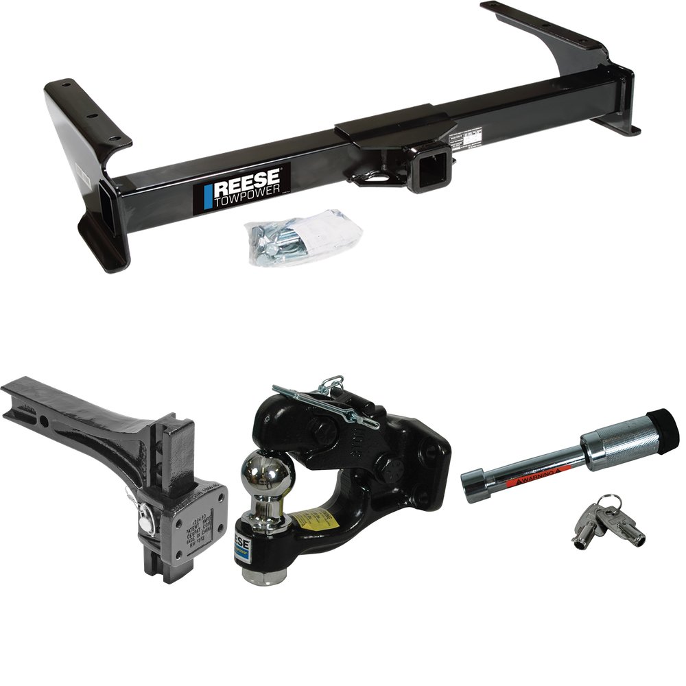 Fits 2009-2012 Ford E-250 Econoline Trailer Hitch Tow PKG w/ Adjustable Pintle Hook Mounting Plate + Pintle Hook & 1-7/8" Ball Combination + Hitch Lock (For (Prepped Class II Tow Package) Models) By Reese Towpower