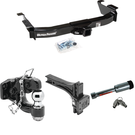 Fits 2000-2014 Ford E-150 Econoline Trailer Hitch Tow PKG w/ Adjustable Pintle Hook Mounting Plate + Pintle Hook & 2" Ball Combination + Hitch Lock By Draw-Tite