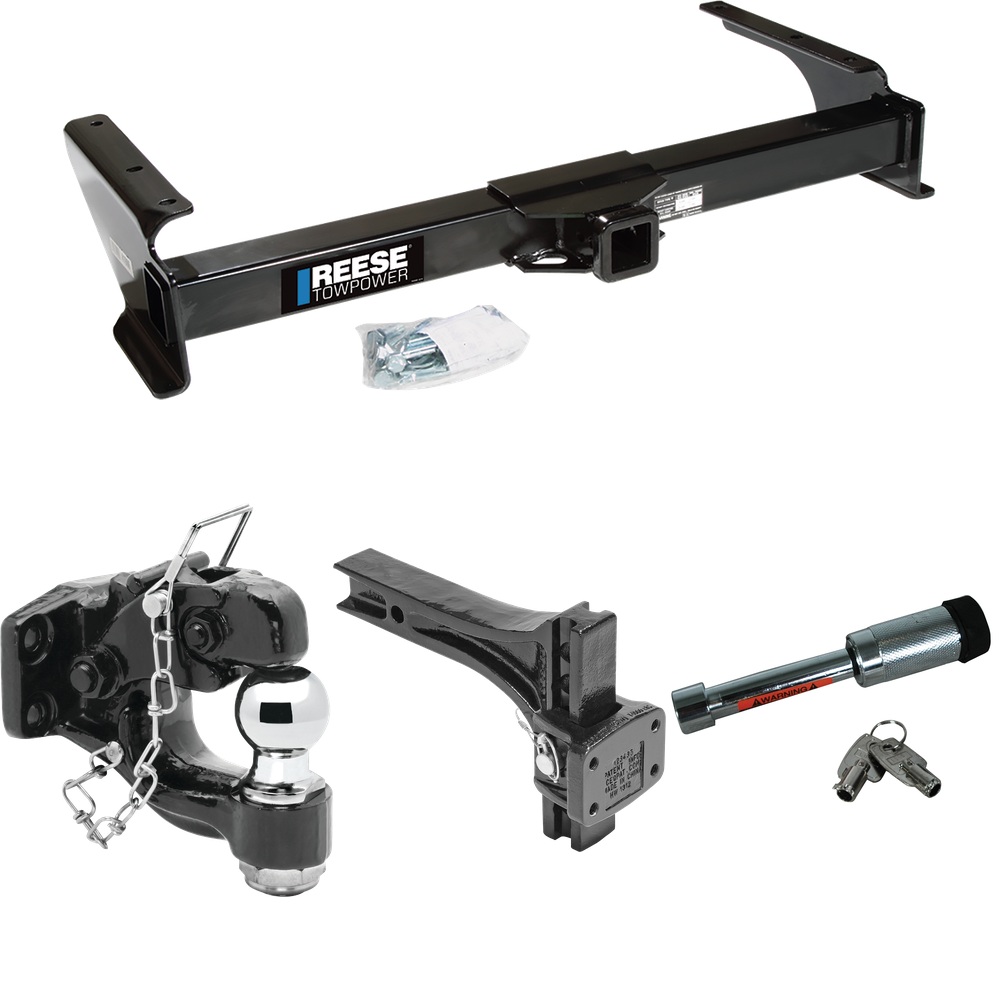 Fits 2009-2012 Ford E-350 Econoline Super Duty Trailer Hitch Tow PKG w/ Adjustable Pintle Hook Mounting Plate + Pintle Hook & 2" Ball Combination + Hitch Lock (For (Prepped Class II Tow Package) Models) By Reese Towpower