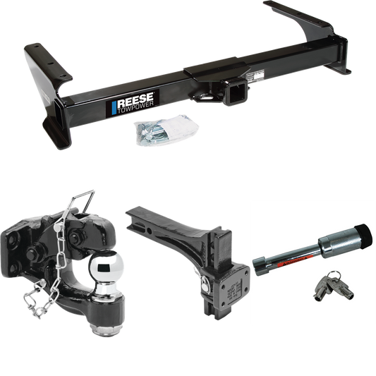 Fits 2009-2012 Ford E-350 Econoline Super Duty Trailer Hitch Tow PKG w/ Adjustable Pintle Hook Mounting Plate + Pintle Hook & 2" Ball Combination + Hitch Lock (For (Prepped Class II Tow Package) Models) By Reese Towpower