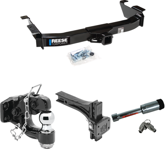 Fits 2009-2012 Ford E-350 Econoline Super Duty Trailer Hitch Tow PKG w/ Adjustable Pintle Hook Mounting Plate + Pintle Hook & 2" Ball Combination + Hitch Lock (For (Prepped Class II Tow Package) Models) By Reese Towpower