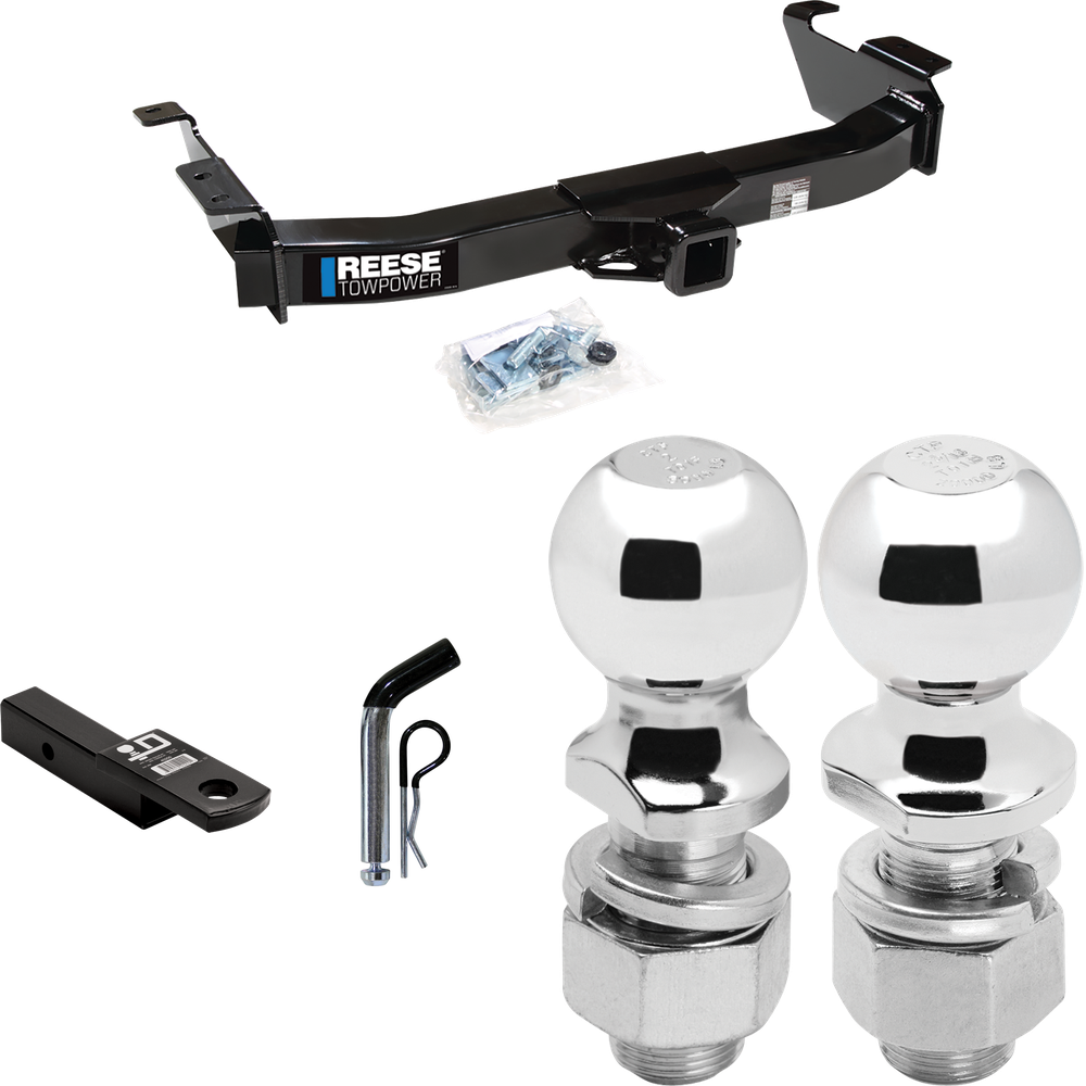 Fits 2009-2012 Ford E-150 Econoline Trailer Hitch Tow PKG w/ Ball Mount w/ 2" Drop + Pin/Clip + 2" Ball + 2-5/16" Ball (For (Prepped Class II Tow Package) Models) By Reese Towpower