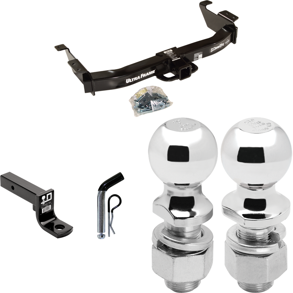 Fits 2009-2012 Ford E-150 Econoline Trailer Hitch Tow PKG w/ Ball Mount w/ 4" Drop + Pin/Clip + 2" Ball + 2-5/16" Ball (For (Prepped Class II Tow Package) Models) By Draw-Tite