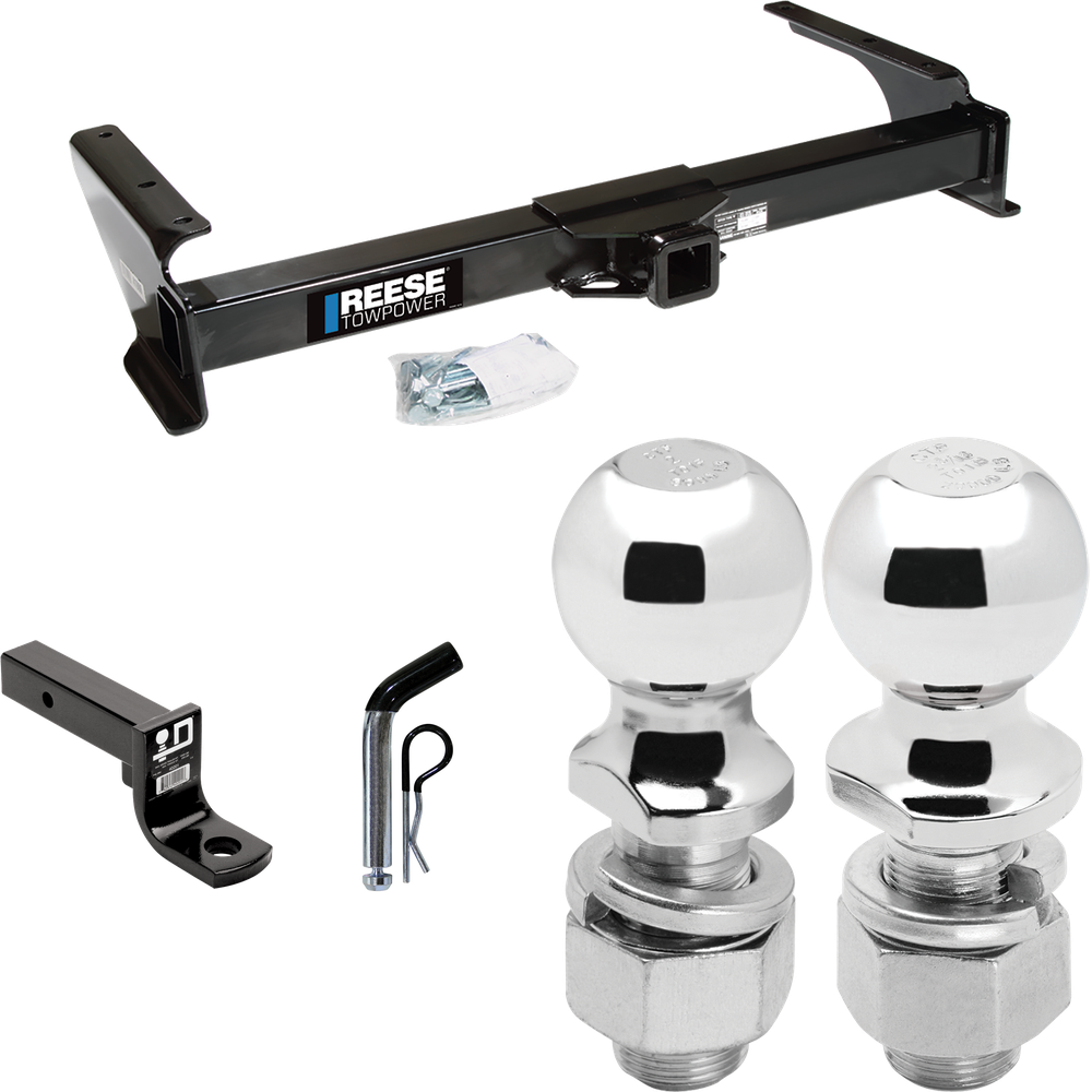 Fits 2009-2012 Ford E-250 Econoline Trailer Hitch Tow PKG w/ Ball Mount w/ 4" Drop + Pin/Clip + 2" Ball + 2-5/16" Ball (For (Prepped Class II Tow Package) Models) By Reese Towpower