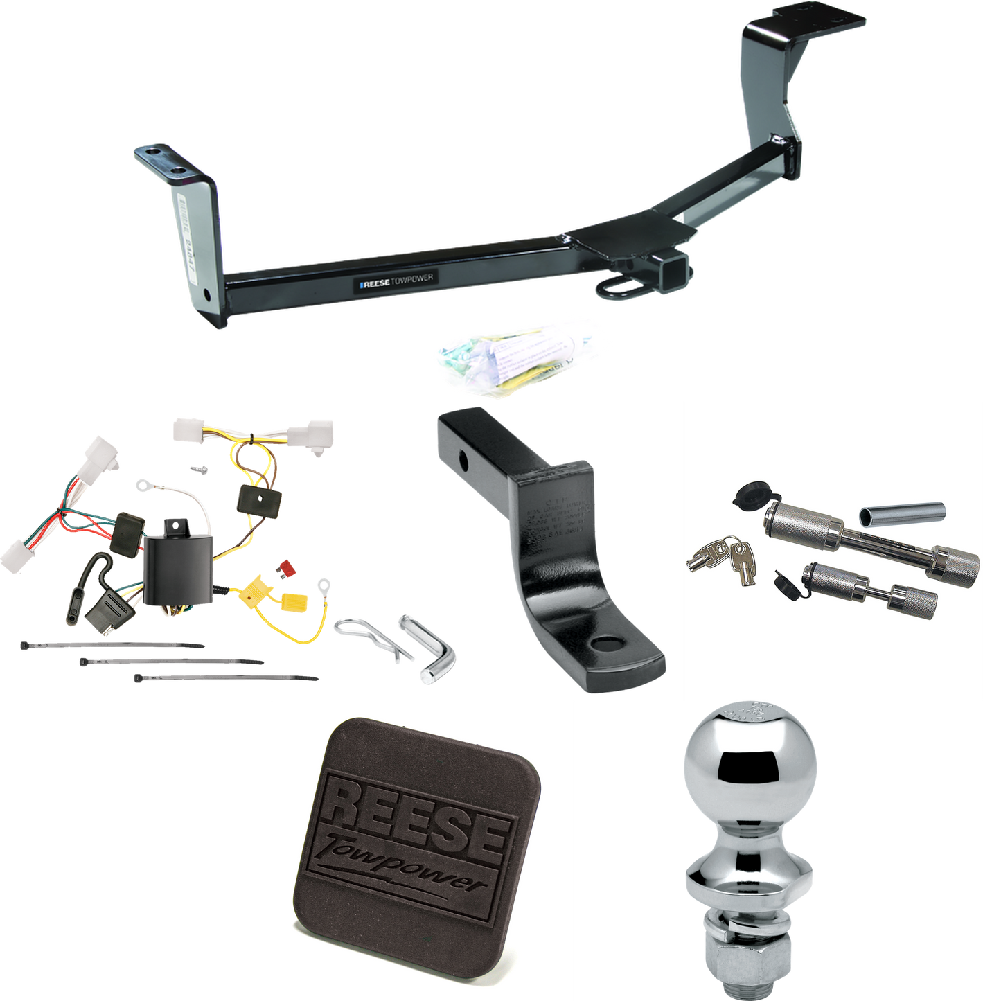 Fits 2010-2023 Toyota Prius Trailer Hitch Tow PKG w/ 4-Flat Wiring Harness + Draw-Bar + 1-7/8" Ball + Hitch Cover + Dual Hitch & Coupler Locks (Excludes: w/Plug-In Model Models) By Reese Towpower