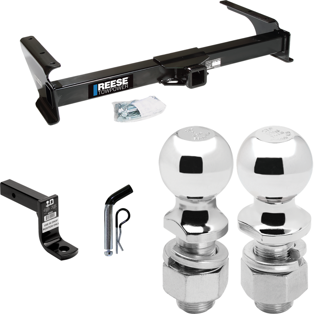 Fits 2009-2012 Ford E-350 Econoline Super Duty Trailer Hitch Tow PKG w/ Ball Mount w/ 6" Drop + Pin/Clip + 2" Ball + 2-5/16" Ball (For (Prepped Class II Tow Package) Models) By Reese Towpower