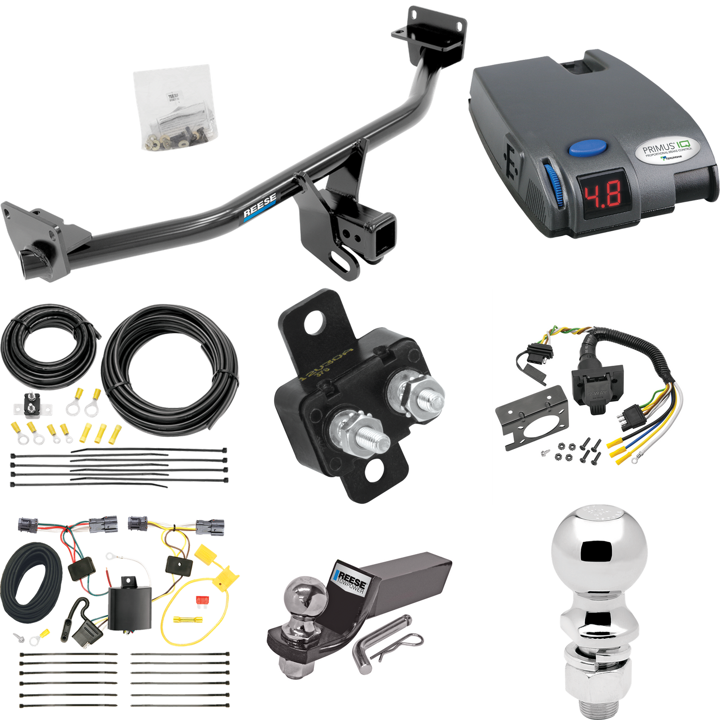 Fits 2016-2018 Hyundai Tucson Trailer Hitch Tow PKG w/ Tekonsha Primus IQ Brake Control + 7-Way RV Wiring + 2" & 2-5/16" Ball & Drop Mount By Reese Towpower