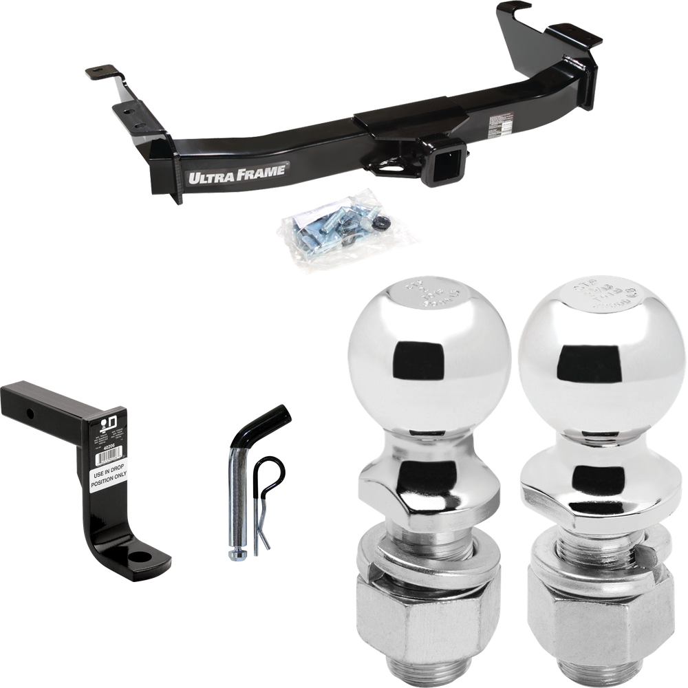 Fits 2000-2002 Ford E-350 Econoline Trailer Hitch Tow PKG w/ Ball Mount w/ 8" Drop + Pin/Clip + 2" Ball + 2-5/16" Ball By Draw-Tite