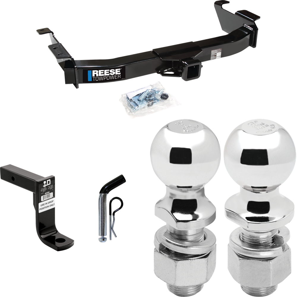 Fits 2000-2014 Ford E-150 Econoline Trailer Hitch Tow PKG w/ Ball Mount w/ 8" Drop + Pin/Clip + 2" Ball + 2-5/16" Ball By Reese Towpower