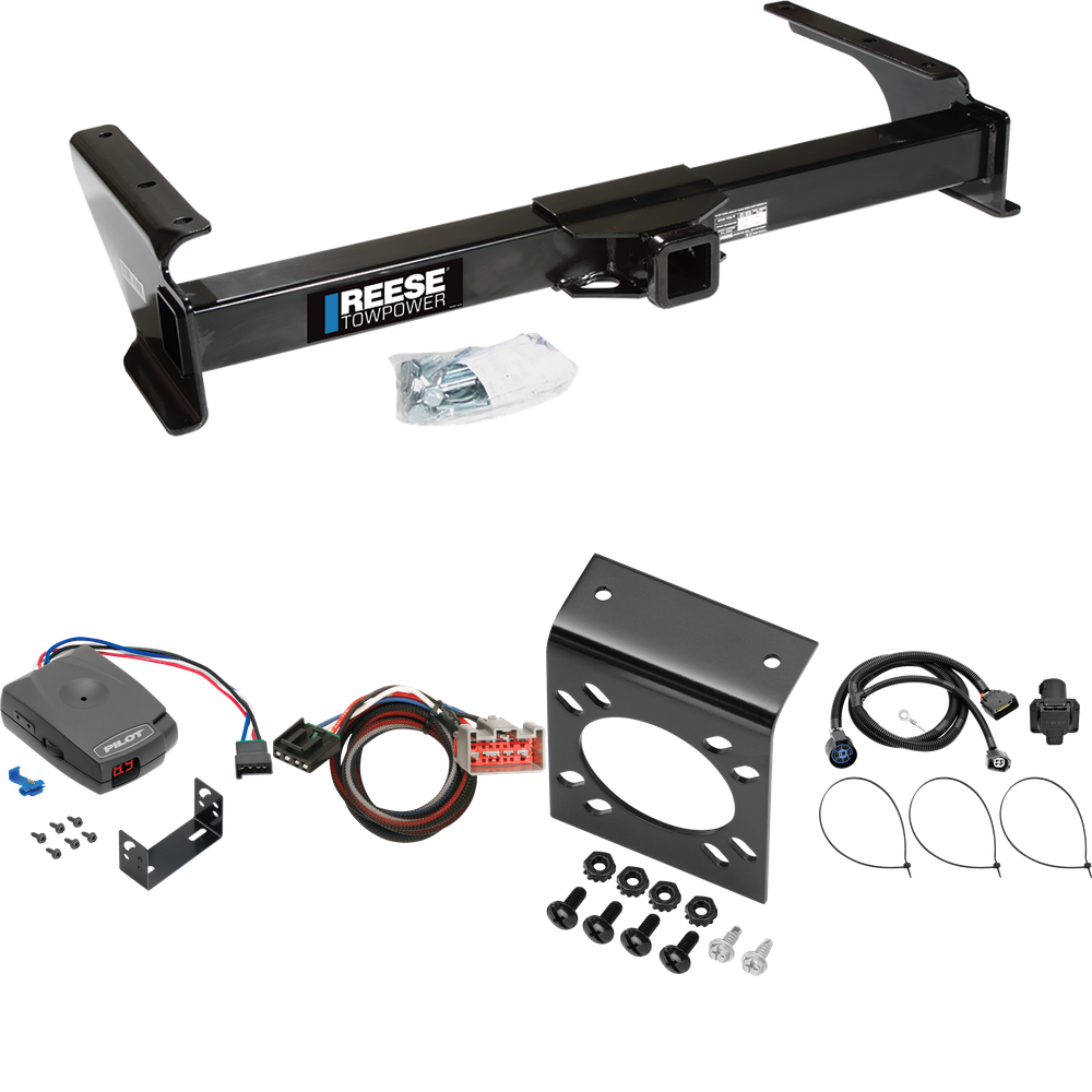 Fits 2009-2012 Ford E-150 Econoline Trailer Hitch Tow PKG w/ Pro Series Pilot Brake Control + Plug & Play BC Adapter + 7-Way RV Wiring (For (Prepped Class II Tow Package) Models) By Reese Towpower