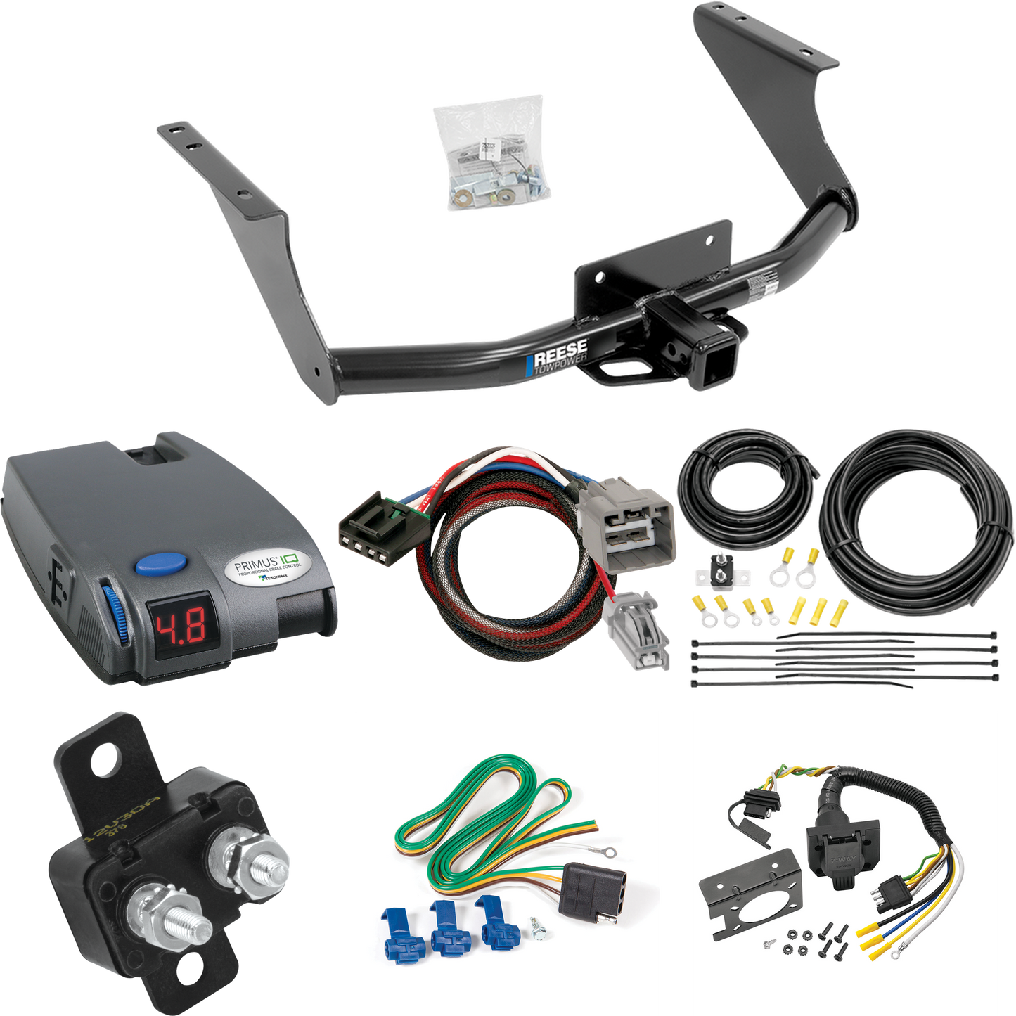 Fits 2013-2014 RAM 1500 Trailer Hitch Tow PKG w/ Tekonsha Primus IQ Brake Control + Plug & Play BC Adapter + 7-Way RV Wiring By Reese Towpower