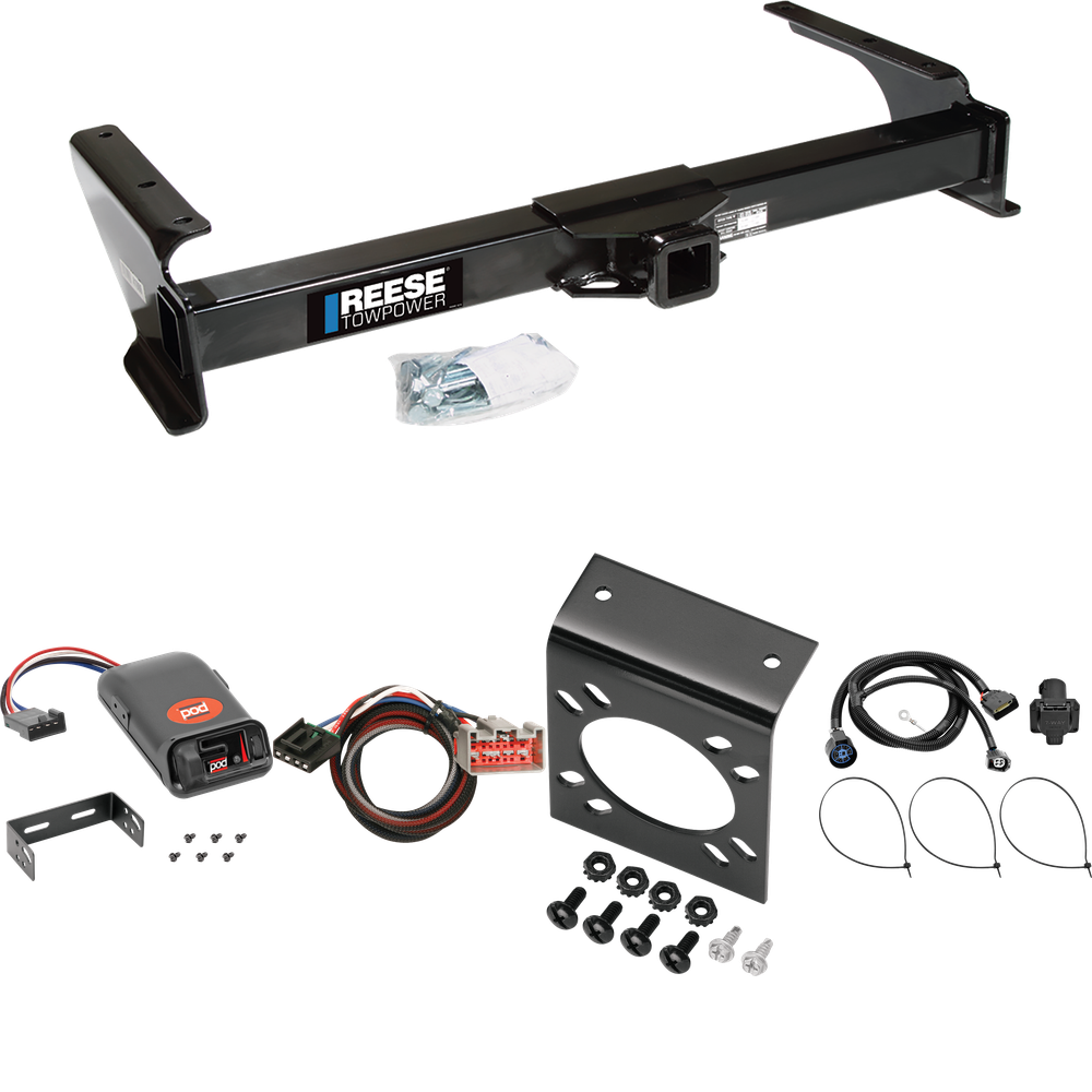 Fits 2009-2012 Ford E-150 Econoline Trailer Hitch Tow PKG w/ Pro Series POD Brake Control + Plug & Play BC Adapter + 7-Way RV Wiring (For (Prepped Class II Tow Package) Models) By Reese Towpower