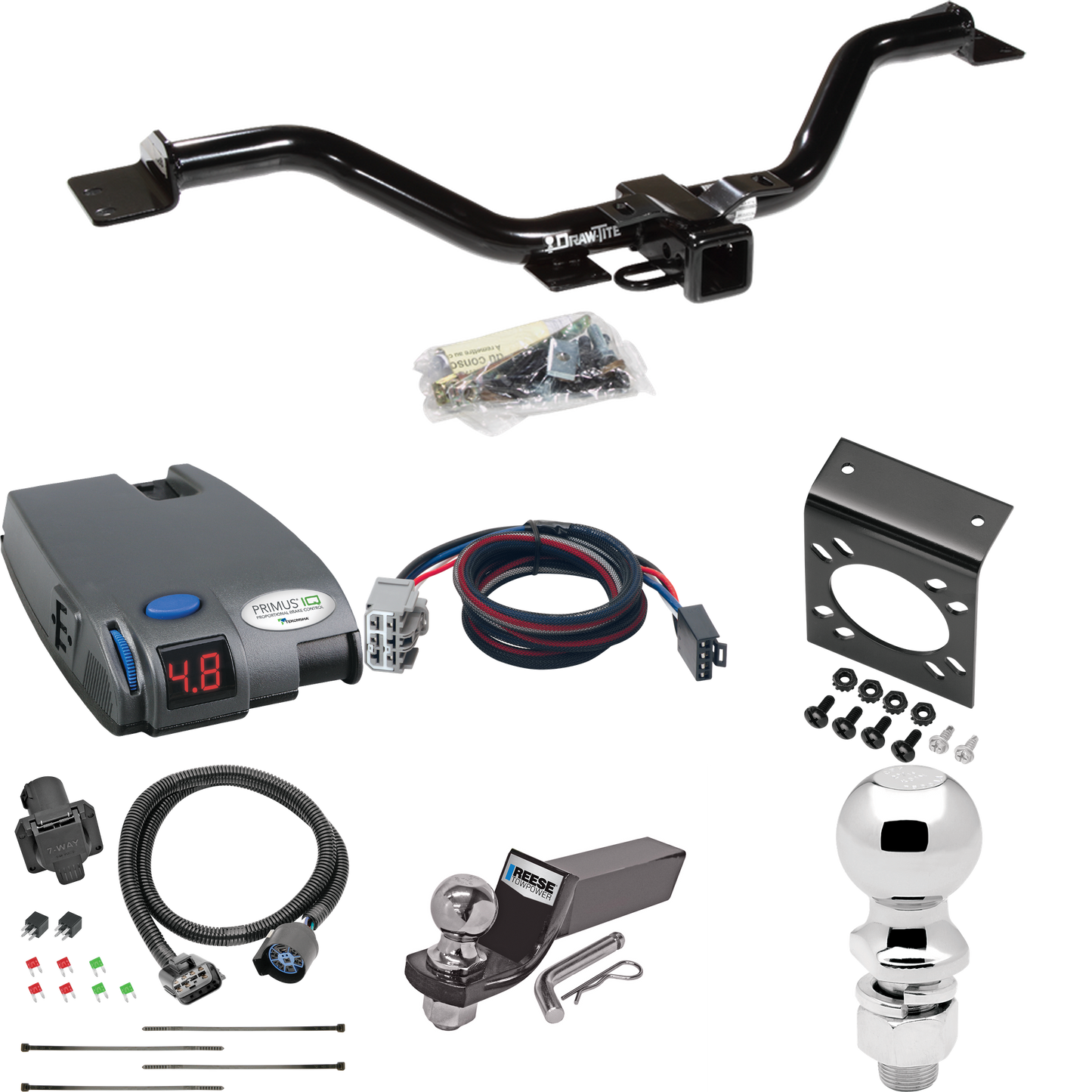 Se adapta al paquete de enganche de remolque Chevrolet Traverse 2009-2017 con control de freno Tekonsha Primus IQ + adaptador BC Plug &amp; Play + cableado RV de 7 vías + soporte de bola y caída de 2" y 2-5/16" de Draw-Tite