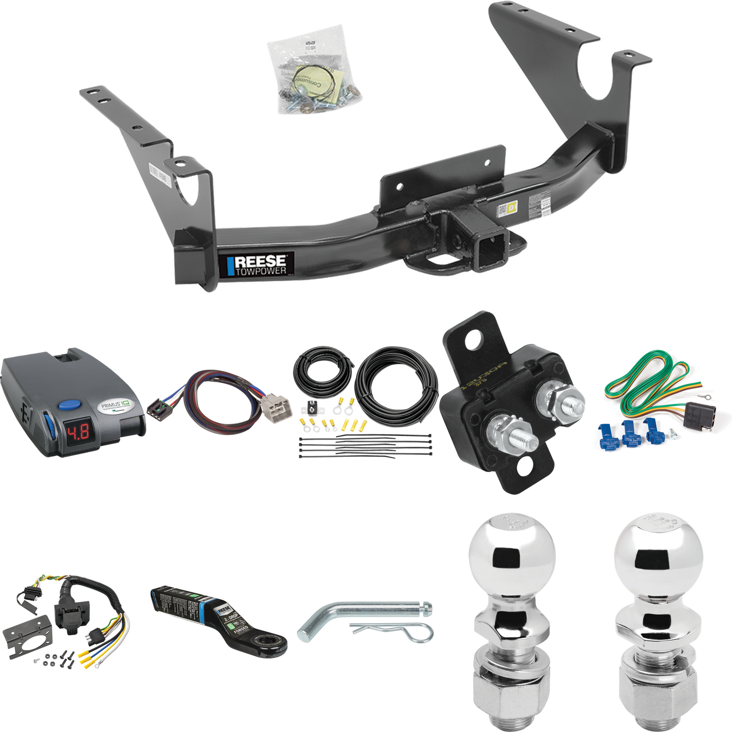 Fits 2011-2012 RAM 1500 Trailer Hitch Tow PKG w/ Tekonsha Primus IQ Brake Control + Plug & Play BC Adapter + 7-Way RV Wiring + 2" & 2-5/16" Ball & Drop Mount By Reese Towpower