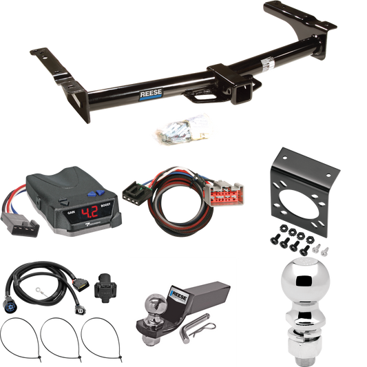 Fits 2009-2012 Ford E-150 Econoline Trailer Hitch Tow PKG w/ Tekonsha BRAKE-EVN Brake Control + Plug & Play BC Adapter + 7-Way RV Wiring + 2" & 2-5/16" Ball & Drop Mount (For (Prepped Class II Tow Package) Models) By Reese Towpower