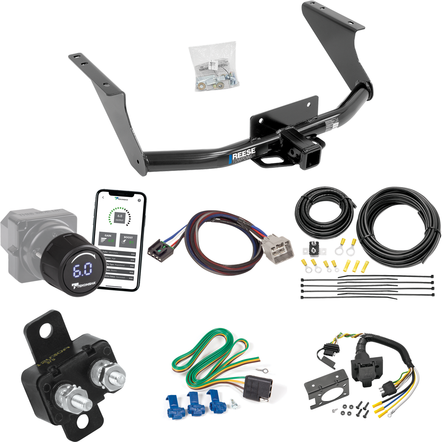 Fits 2011-2012 RAM 1500 Trailer Hitch Tow PKG w/ Tekonsha Prodigy iD Bluetooth Wireless Brake Control + Plug & Play BC Adapter + 7-Way RV Wiring By Reese Towpower