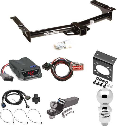 Fits 2009-2012 Ford E-150 Econoline Trailer Hitch Tow PKG w/ Tekonsha BRAKE-EVN Brake Control + Plug & Play BC Adapter + 7-Way RV Wiring + 2" & 2-5/16" Ball & Drop Mount (For (Prepped Class II Tow Package) Models) By Draw-Tite