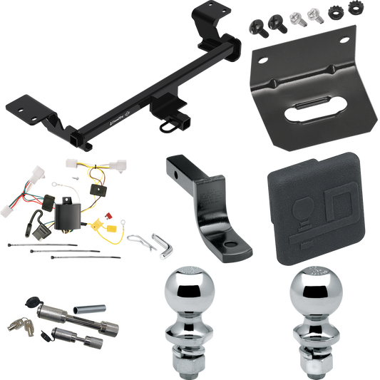 Fits 2010-2015 Toyota Prius Trailer Hitch Tow PKG w/ 4-Flat Wiring Harness + Draw-Bar + 1-7/8" + 2" Ball + Wiring Bracket + Hitch Cover + Dual Hitch & Coupler Locks (Excludes: w/Plug-In Model Models) By Draw-Tite