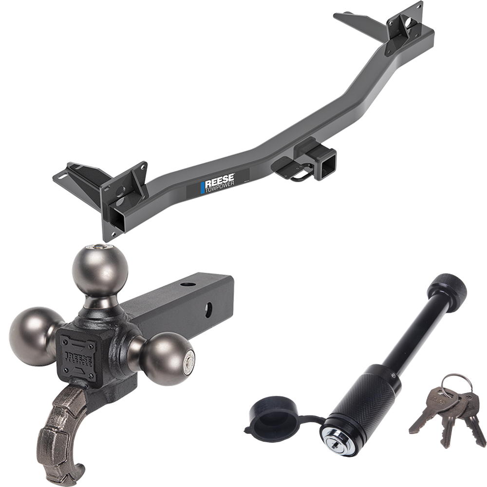 Fits 2018-2023 Buick Enclave Trailer Hitch Tow PKG + Triple Ball Tactical Ball Mount 1-7/8" & 2" & 2-5/16" Balls w/ Tow Hook + Tactical Dogbone Lock By Reese Towpower