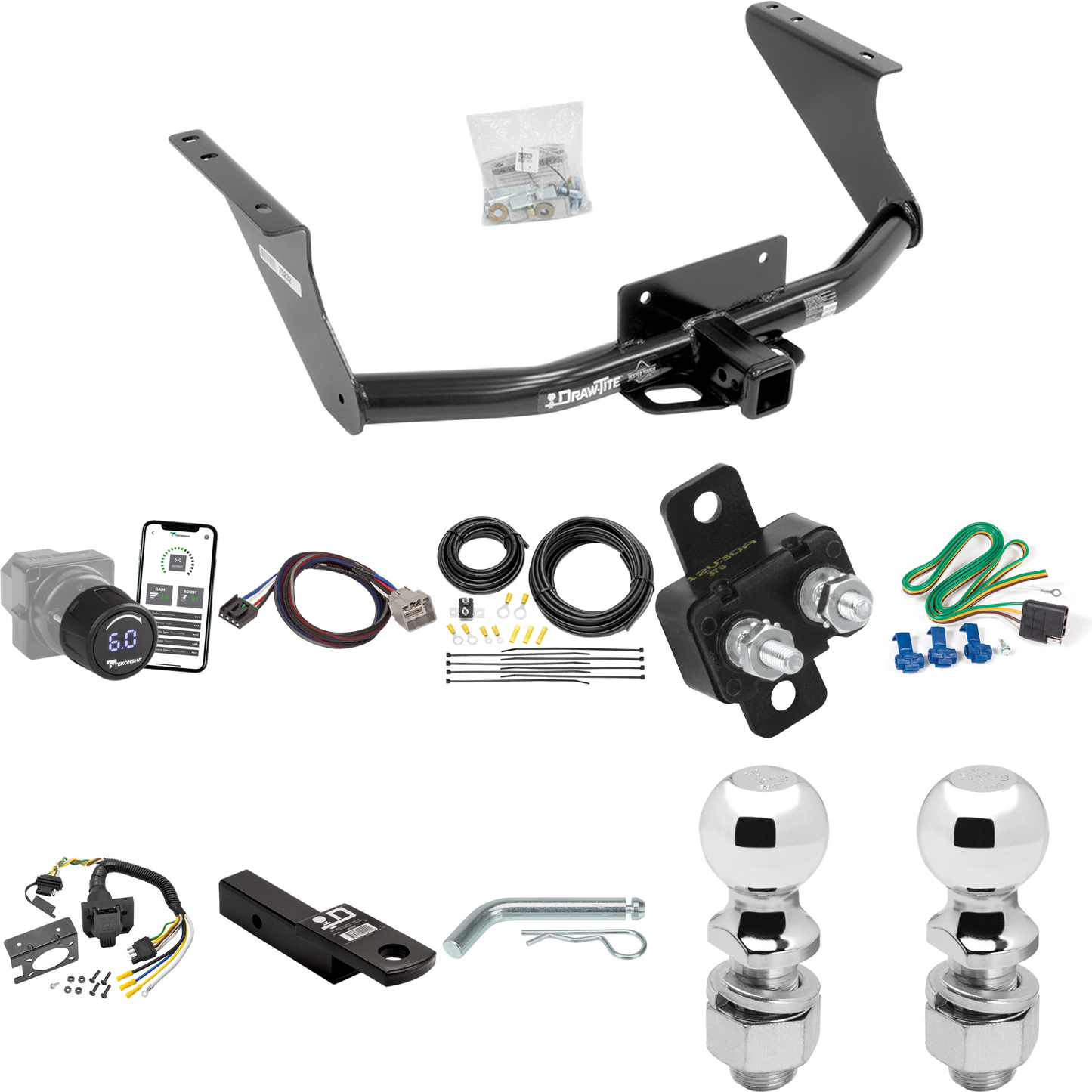 Se adapta al paquete de enganche de remolque RAM 1500 Classic 2019-2023 con control de freno inalámbrico Bluetooth Tekonsha Prodigy iD + adaptador BC Plug &amp; Play + cableado RV de 7 vías + soporte de bola y caída de 2" y 2-5/16" de Draw-Tite