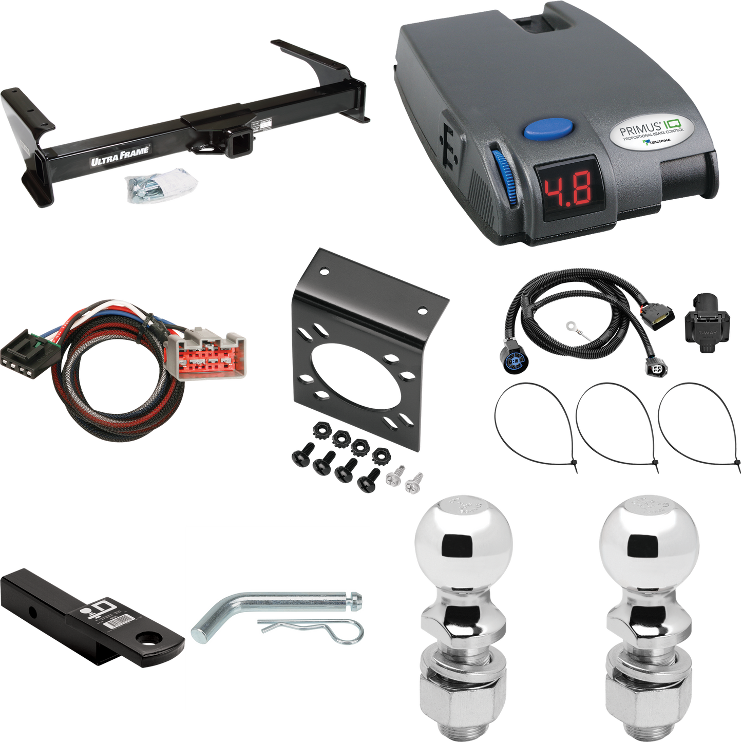 Fits 2009-2012 Ford E-350 Econoline Super Duty Trailer Hitch Tow PKG w/ Tekonsha Primus IQ Brake Control + Plug & Play BC Adapter + 7-Way RV Wiring + 2" & 2-5/16" Ball & Drop Mount (For (Prepped Class II Tow Package) Models) By Draw-Tite