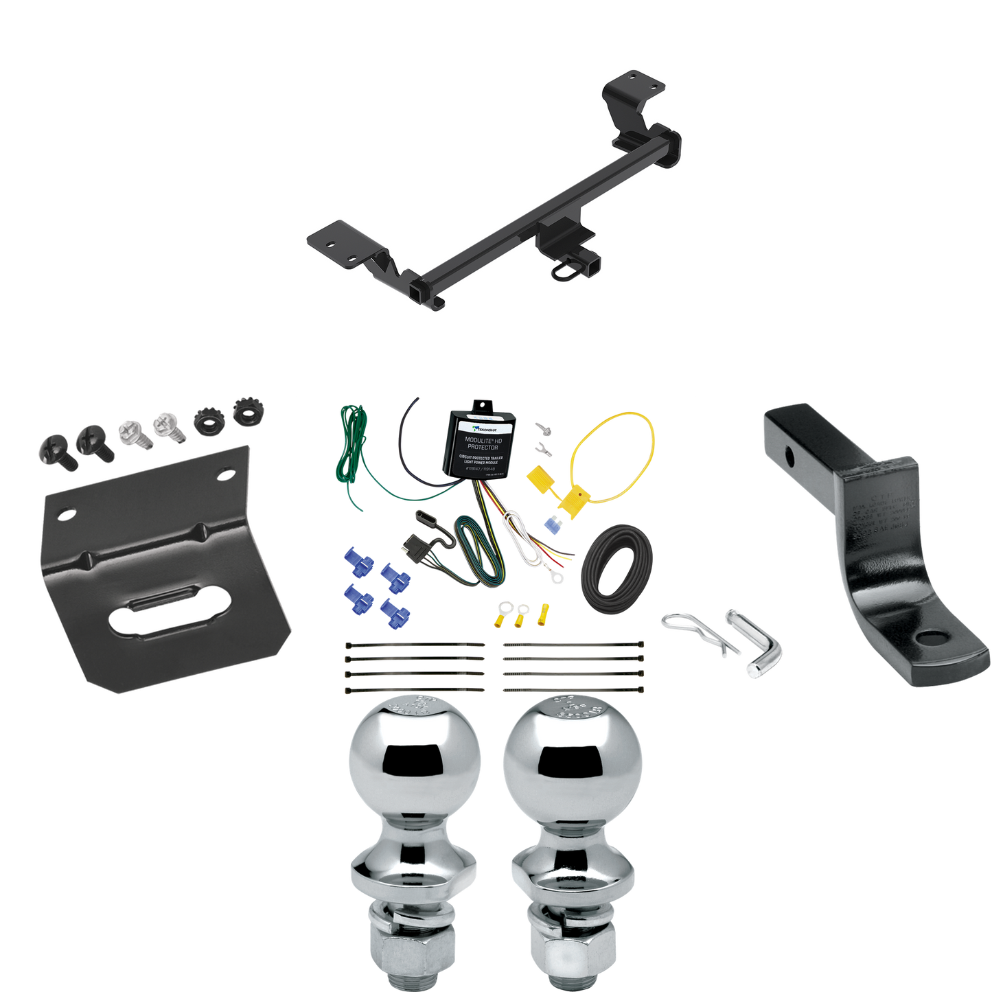 Fits 2020-2022 Toyota Prius Trailer Hitch Tow PKG w/ 4-Flat Wiring Harness + Draw-Bar + 1-7/8" + 2" Ball + Wiring Bracket (Excludes: w/Plug-In Model Models) By Reese Towpower