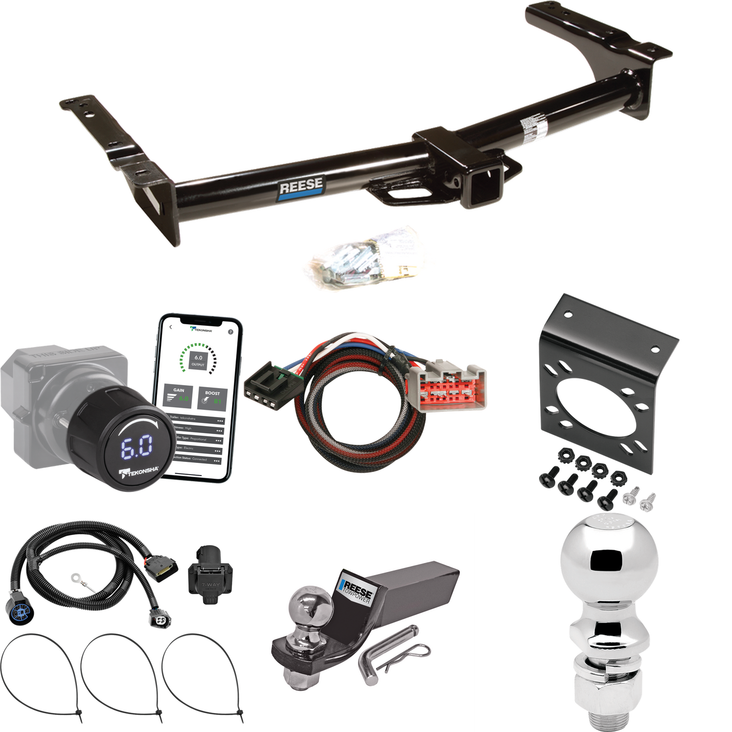 Fits 2009-2012 Ford E-350 Econoline Super Duty Trailer Hitch Tow PKG w/ Tekonsha Prodigy iD Bluetooth Wireless Brake Control + Plug & Play BC Adapter + 7-Way RV Wiring + 2" & 2-5/16" Ball & Drop Mount (For (Prepped Class II Tow Package) Models) By Re