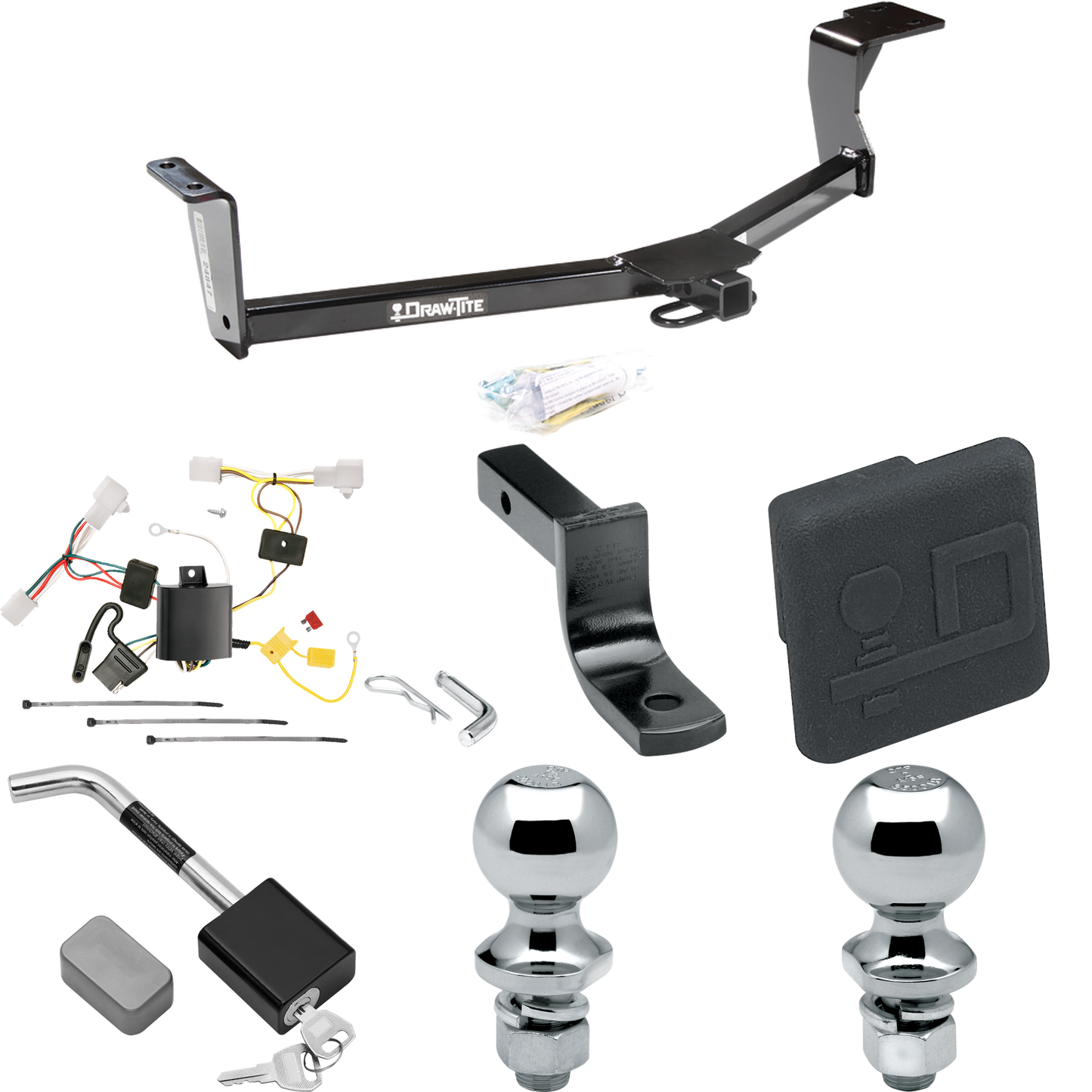 Fits 2010-2015 Toyota Prius Trailer Hitch Tow PKG w/ 4-Flat Wiring Harness + Draw-Bar + 1-7/8" + 2" Ball + Hitch Cover + Hitch Lock (Excludes: w/Plug-In Model Models) By Draw-Tite