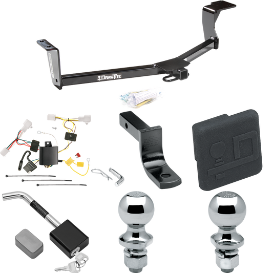 Fits 2010-2015 Toyota Prius Trailer Hitch Tow PKG w/ 4-Flat Wiring Harness + Draw-Bar + 1-7/8" + 2" Ball + Hitch Cover + Hitch Lock (Excludes: w/Plug-In Model Models) By Draw-Tite