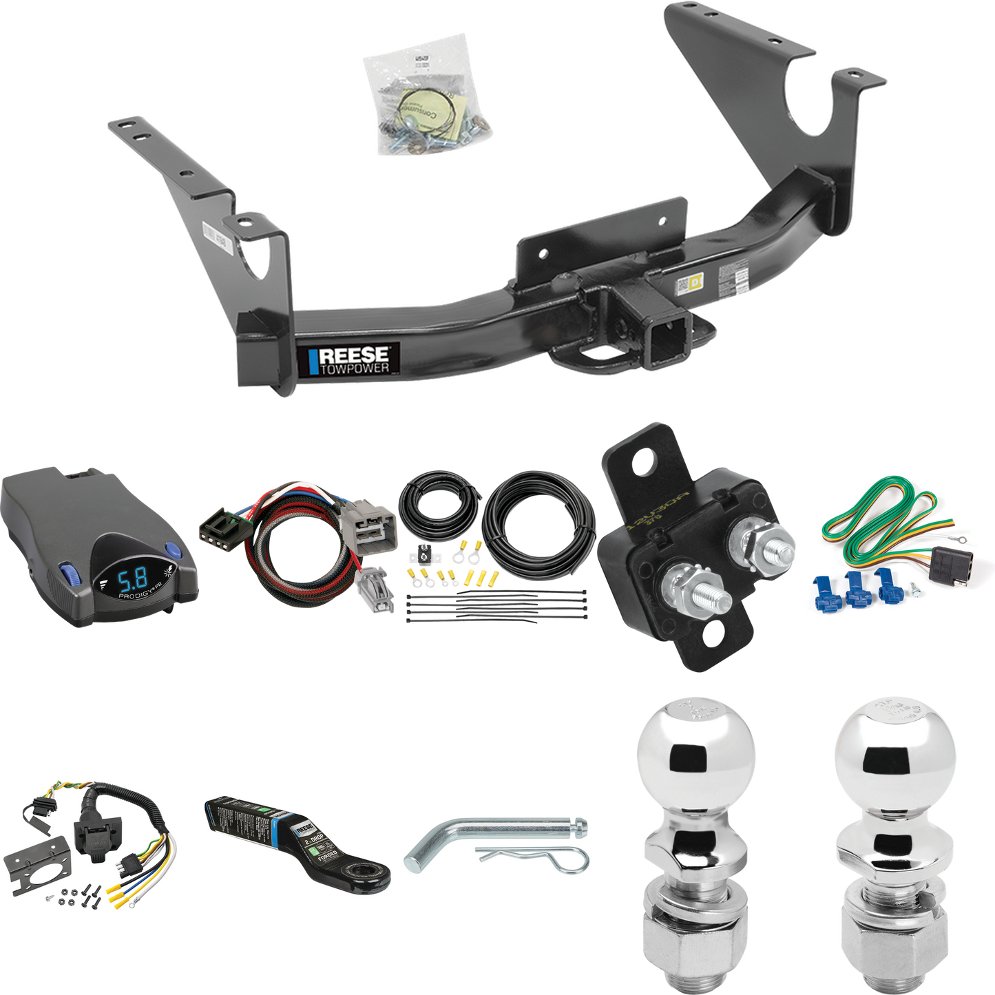 Fits 2013-2014 RAM 1500 Trailer Hitch Tow PKG w/ Tekonsha Prodigy P2 Brake Control + Plug & Play BC Adapter + 7-Way RV Wiring + 2" & 2-5/16" Ball & Drop Mount By Reese Towpower