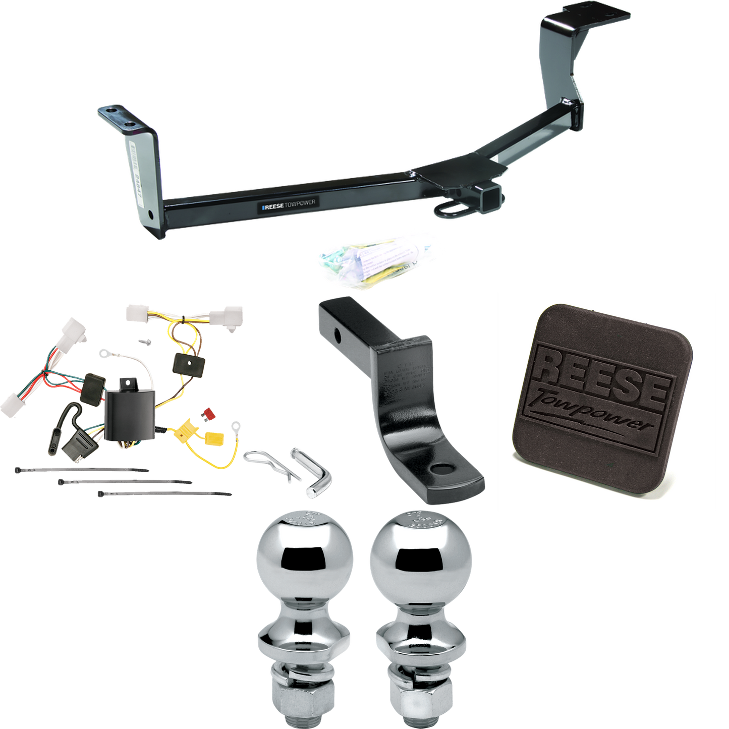 Fits 2010-2023 Toyota Prius Trailer Hitch Tow PKG w/ 4-Flat Wiring Harness + Draw-Bar + 1-7/8" + 2" Ball + Hitch Cover (Excludes: w/Plug-In Model Models) By Reese Towpower