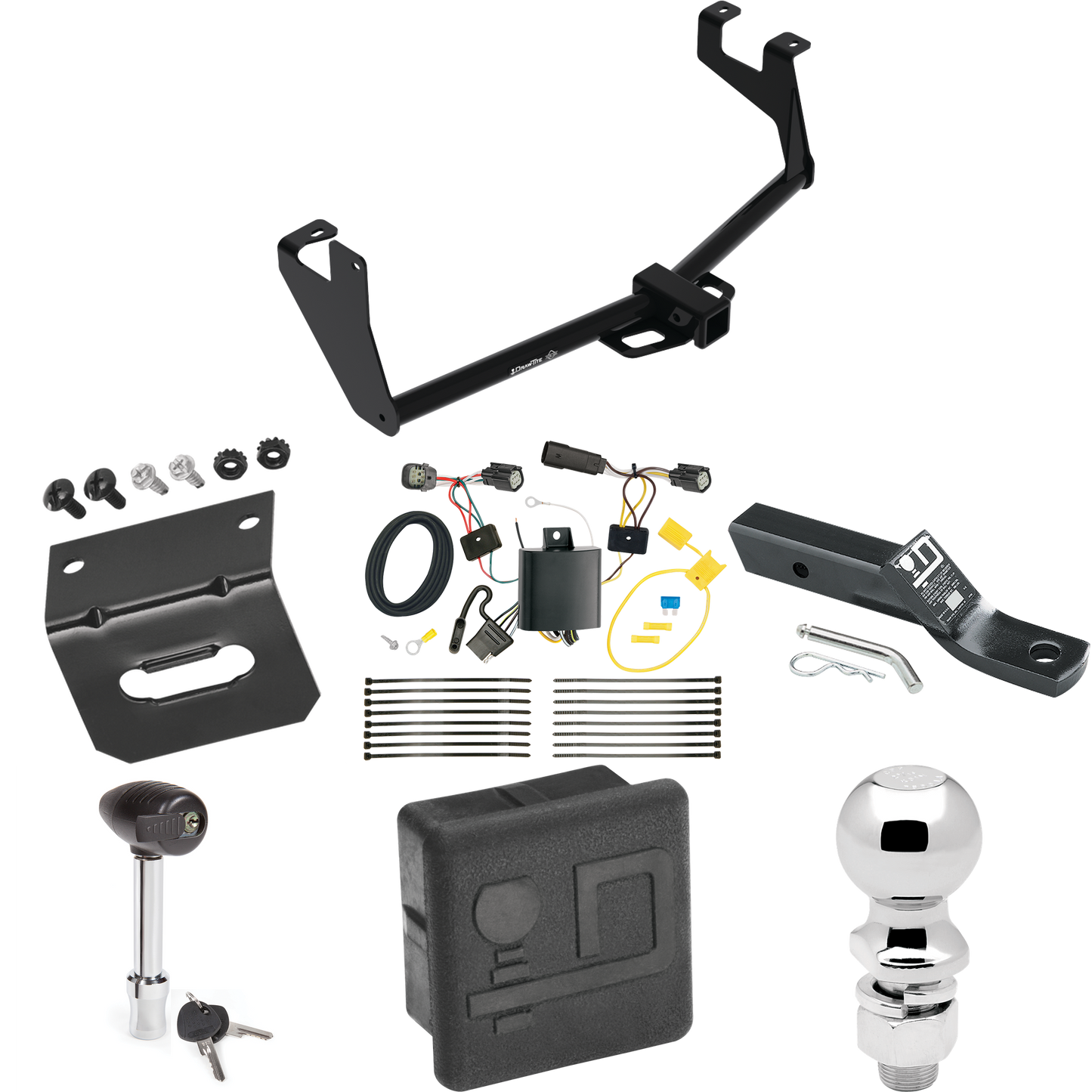 Fits 2017-2023 Buick Encore Trailer Hitch Tow PKG w/ 4-Flat Wiring + Ball Mount w/ 2" Drop + 2-5/16" Ball + Wiring Bracket + Hitch Lock + Hitch Cover (Excludes: Encore GX Models) By Draw-Tite