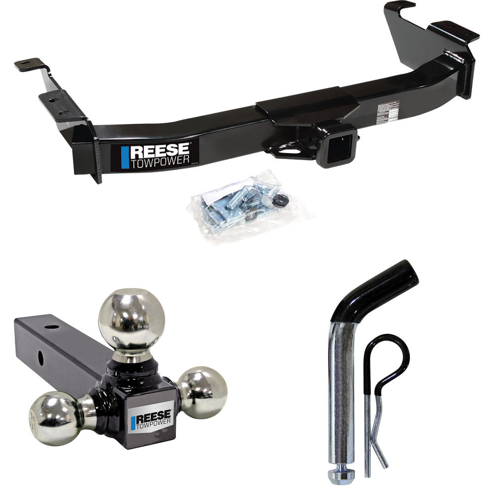 Fits 2009-2012 Ford E-350 Econoline Super Duty Trailer Hitch Tow PKG w/ Triple Ball Ball Mount 1-7/8" & 2" & 2-5/16" Trailer Balls + Pin/Clip (For (Prepped Class II Tow Package) Models) By Reese Towpower