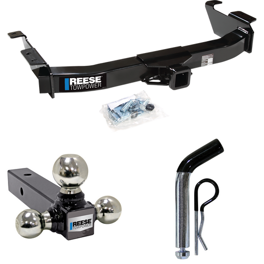 Fits 2009-2012 Ford E-350 Econoline Super Duty Trailer Hitch Tow PKG w/ Triple Ball Ball Mount 1-7/8" & 2" & 2-5/16" Trailer Balls + Pin/Clip (For (Prepped Class II Tow Package) Models) By Reese Towpower