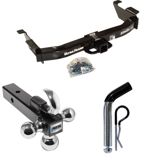 Fits 2009-2012 Ford E-250 Econoline Trailer Hitch Tow PKG w/ Triple Ball Ball Mount 1-7/8" & 2" & 2-5/16" Trailer Balls w/ Tow Hook + Pin/Clip (For (Prepped Class II Tow Package) Models) By Draw-Tite