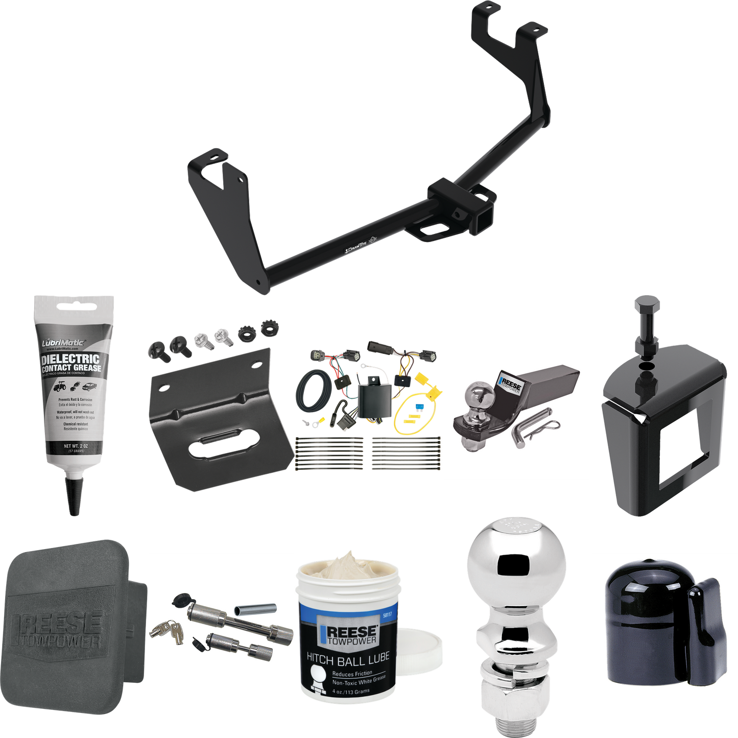 Fits 2017-2023 Buick Encore Trailer Hitch Tow PKG w/ 4-Flat Wiring + Starter Kit Ball Mount w/ 2" Drop & 2" Ball + 2-5/16" Ball + Wiring Bracket + Dual Hitch & Coupler Locks + Hitch Cover + Wiring Tester + Ball Lube +Electric Grease + Ball Wrench + A