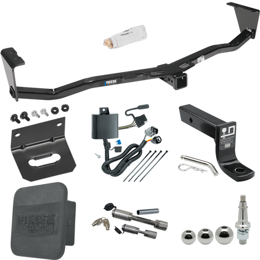 Fits 2007-2012 Hyundai Veracruz Trailer Hitch Tow PKG w/ 4-Flat Wiring + Ball Mount w/ 4" Drop + Interchangeable Ball 1-7/8" & 2" & 2-5/16" + Wiring Bracket + Dual Hitch & Coupler Locks + Hitch Cover By Reese Towpower