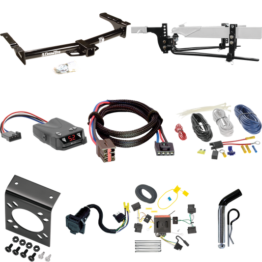 Fits 2008-2008 Ford E-250 Econoline Trailer Hitch Tow PKG w/ 11.5K Round Bar Weight Distribution Hitch w/ 2-5/16" Ball + Pin/Clip + Tekonsha Brakeman IV Brake Control + Plug & Play BC Adapter + 7-Way RV Wiring By Draw-Tite