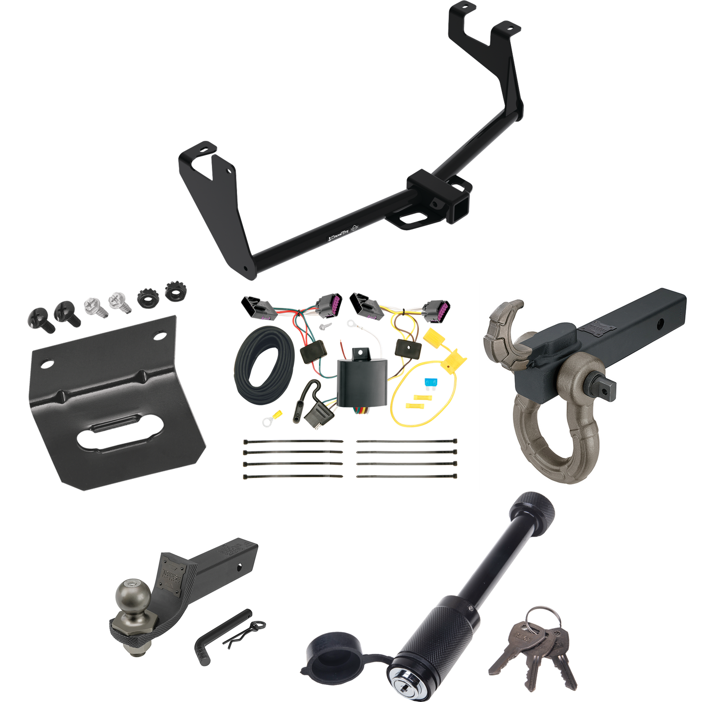 Fits 2013-2016 Buick Encore Trailer Hitch Tow PKG w/ 4-Flat Wiring + Interlock Tactical Starter Kit w/ 2" Drop & 2" Ball + Tactical Hook & Shackle Mount + Tactical Dogbone Lock + Wiring Bracket By Draw-Tite