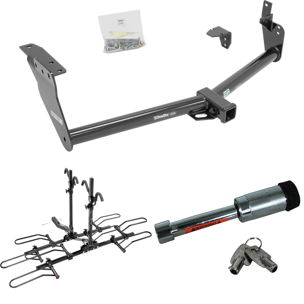 Fits 2009-2012 Infiniti FX35 Trailer Hitch Tow PKG w/ 4 Bike Plaform Style Carrier Rack + Hitch Lock By Draw-Tite