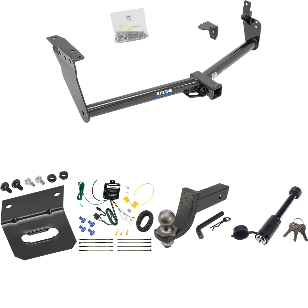 Fits 2014-2017 Infiniti QX70 Trailer Hitch Tow PKG w/ 4-Flat Wiring + Interlock Tactical Starter Kit w/ 3-1/4" Drop & 2" Ball + Tactical Dogbone Lock + Wiring Bracket By Reese Towpower