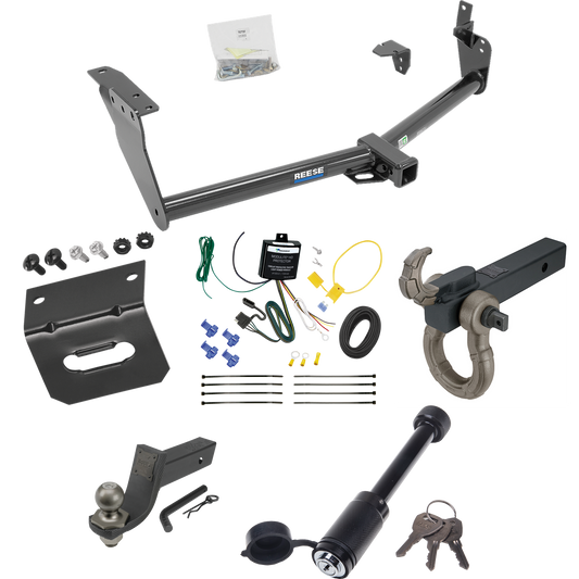 Fits 2009-2012 Infiniti FX35 Trailer Hitch Tow PKG w/ 4-Flat Wiring + Interlock Tactical Starter Kit w/ 3-1/4" Drop & 2" Ball + Tactical Hook & Shackle Mount + Tactical Dogbone Lock + Wiring Bracket By Reese Towpower