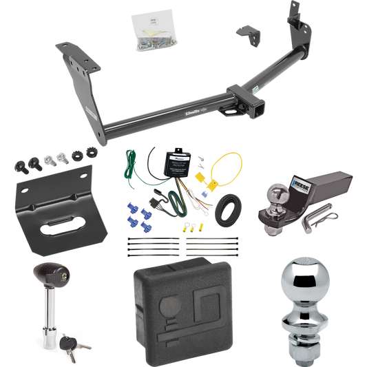 Fits 2009-2012 Infiniti FX35 Trailer Hitch Tow PKG w/ 4-Flat Wiring + Starter Kit Ball Mount w/ 2" Drop & 2" Ball + 1-7/8" Ball + Wiring Bracket + Hitch Lock + Hitch Cover By Draw-Tite