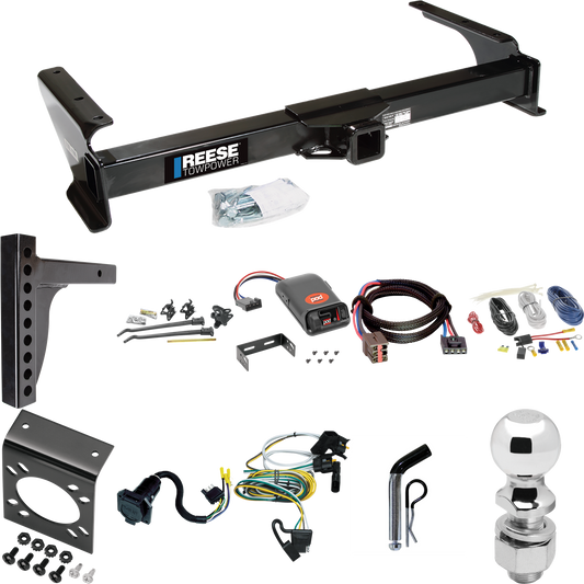 Fits 1995-2002 Ford E-250 Econoline Trailer Hitch Tow PKG w/ 12K Trunnion Bar Weight Distribution Hitch + Pin/Clip + 2-5/16" Ball + Pro Series POD Brake Control + Plug & Play BC Adapter + 7-Way RV Wiring By Reese Towpower