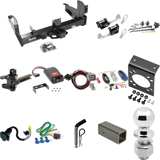 Fits 2013-2014 RAM 3500 Trailer Hitch Tow PKG w/ 17K Trunnion Bar Weight Distribution Hitch + Pin/Clip + Dual Cam Sway Control + 2-5/16" Ball + Pro Series POD Brake Control + Plug & Play BC Adapter + 7-Way RV Wiring By Reese Towpower