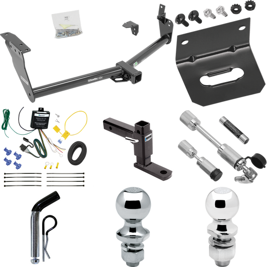 Fits 2009-2012 Infiniti FX35 Trailer Hitch Tow PKG w/ 4-Flat Wiring Harness + Adjustable Drop Rise Ball Mount + Pin/Clip + 2" Ball + 1-7/8" Ball + Dual Hitch & Coupler Locks By Draw-Tite