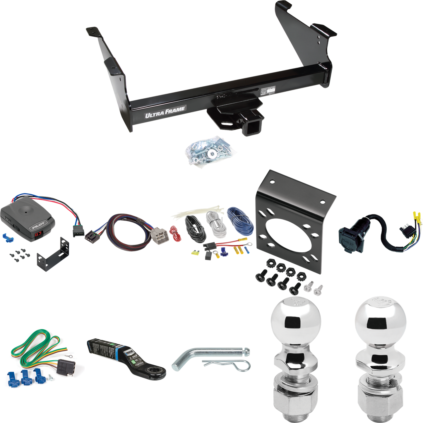 Fits 2015-2023 RAM 3500 Trailer Hitch Tow PKG w/ Pro Series Pilot Brake Control + Plug & Play BC Adapter + 7-Way RV Wiring + 2" & 2-5/16" Ball & Drop Mount By Draw-Tite
