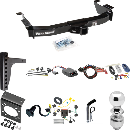 Fits 2009-2014 Ford E-150 Econoline Trailer Hitch Tow PKG w/ 12K Trunnion Bar Weight Distribution Hitch + Pin/Clip + 2-5/16" Ball + Tekonsha Brakeman IV Brake Control + Plug & Play BC Adapter + 7-Way RV Wiring By Draw-Tite